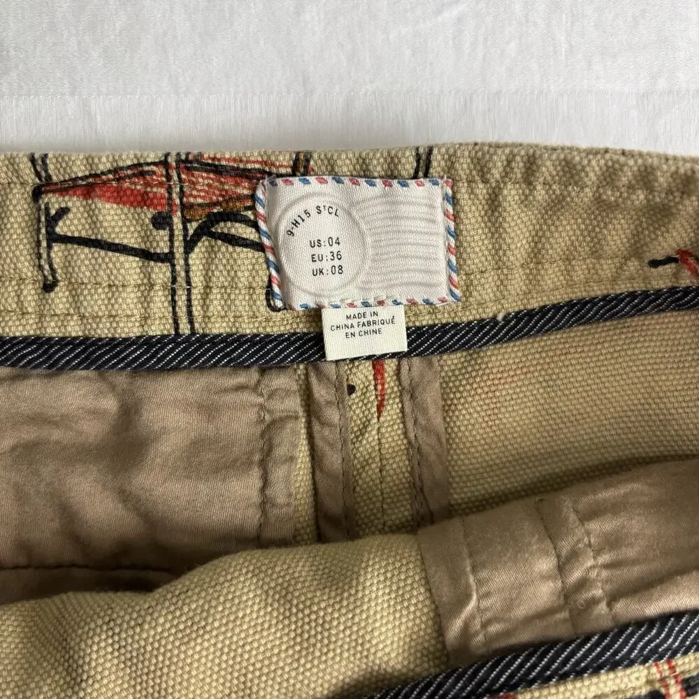 Anthropologie 9-H15 Stcl Wrap Skirt Size 4 Chair Print Cotton Novelty EUC